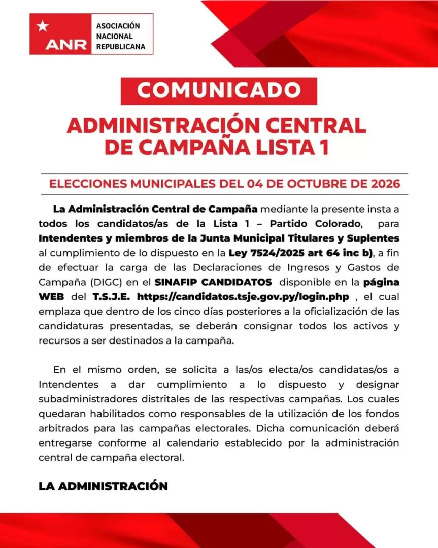 Comunicado de la ANR.