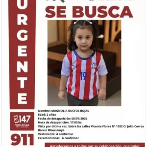 Buscan con urgencia a Magnolia Bustos Rojas, una ni�a de 2 a�os desaparecida en Asunci�n