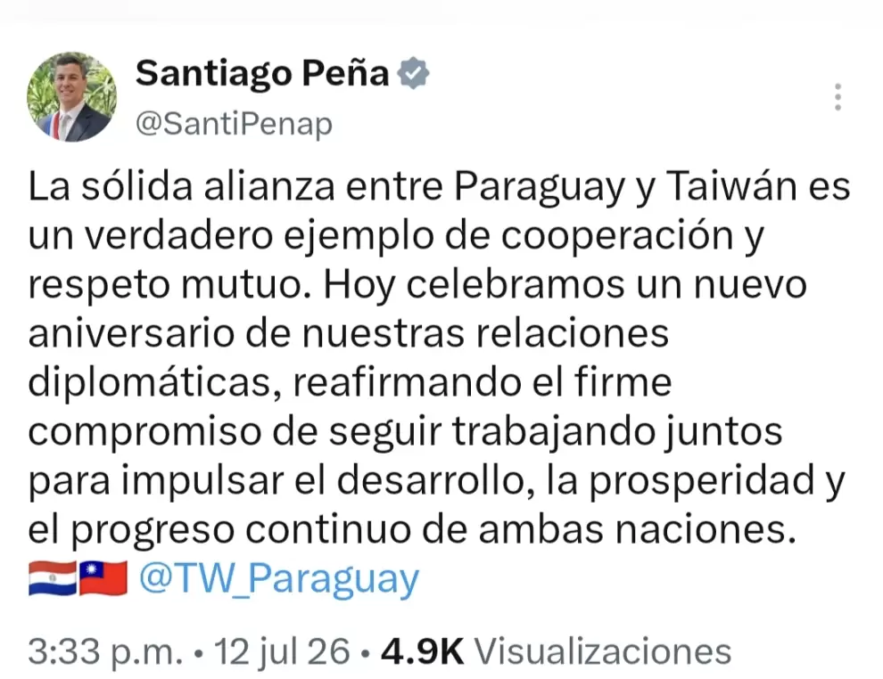 Posteo del Presidente del Paraguay.
