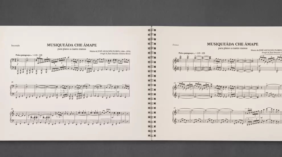 Algunas de las p�ginas de "Piano paraguayo a cuatro manos", de Juan Sebasti�n Gim�nez Riveros.