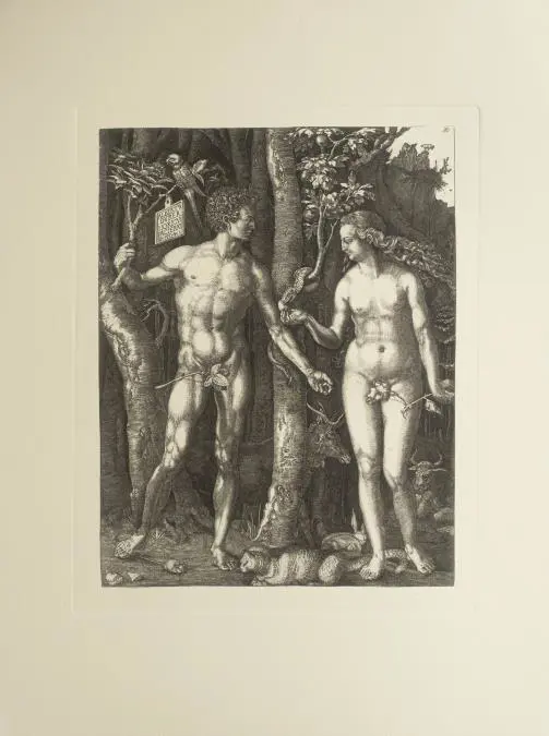 Alberto Durero. emAd�n y Eva (La ca�da del hombre)/em,1504. Grabado en metal. Facs�mil.