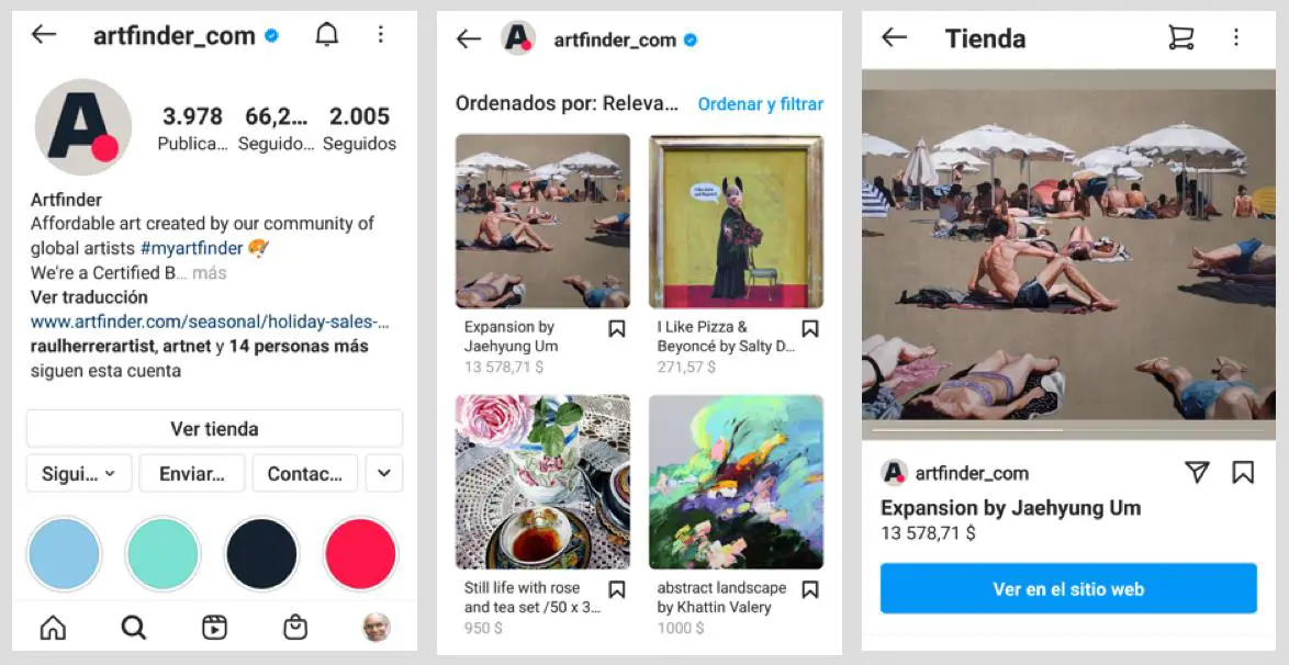 Tienda de Artfinder en IG
