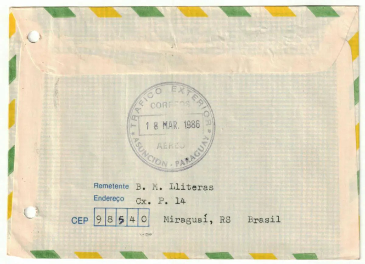 Carta de Bartomeu Meli� a Chase-Sardi desde su exilio en Brasil. Colecci�n Chase-Sardi, Biblioteca Cervantes, CCEJS � Fredy Fretes