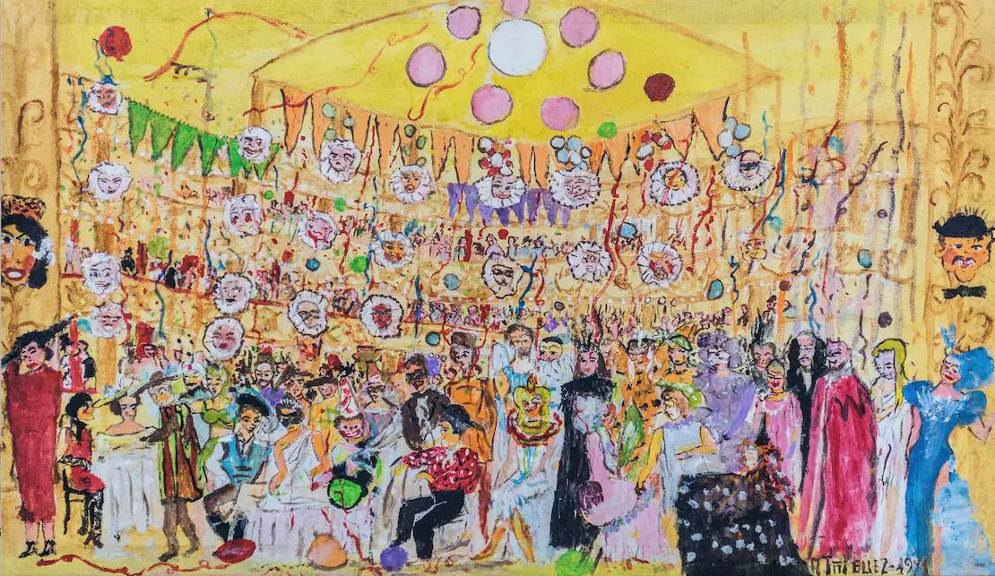 Alberto I��guez, emBaile de Carnaval en el Teatro Vera/em, 1991. �leo sobre tela. Cortes�a