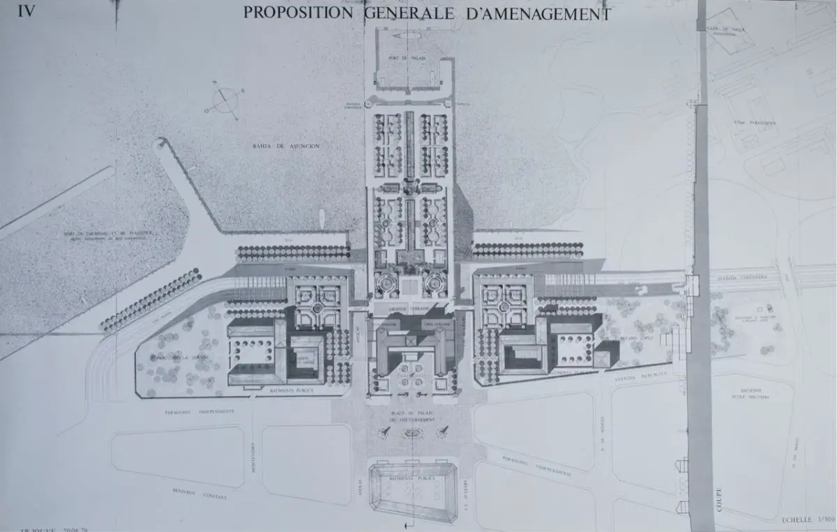 Propuesta de Jean Pierre Jouve para el Palacio de Gobierno y su entorno, 1979. Archivo Ana Barreto Valinotti