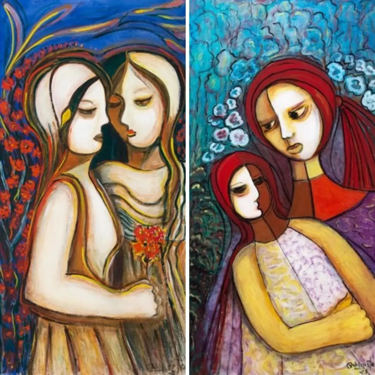 Graciela Sapena Nery Huerta, emNosotras/em, 2021 yem La ni�a/em, 2021. Pigmentos y resina acr�lica, 100 x 50 cm cada pieza. Cortes�a