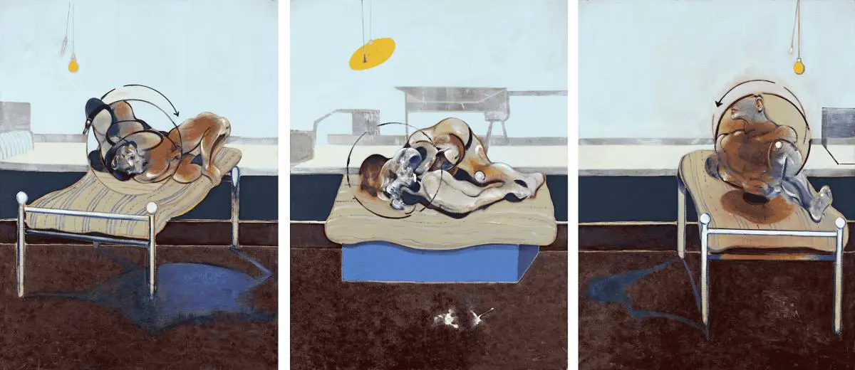 Francis Bacon. emTres estudios de figuras en la cama/em, 1972. �leo pastel, 198 x 147 cm cada panel. Colecci�n privada