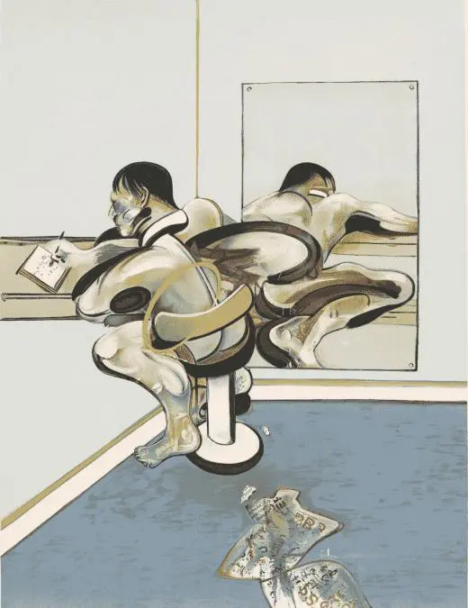 Francis Bacon. emFigura escribiendo reflejada en un espejo/em, 1977. Grabado, 102 x 72 cm. 180 ej. Galer�a Thalberg, Zurich