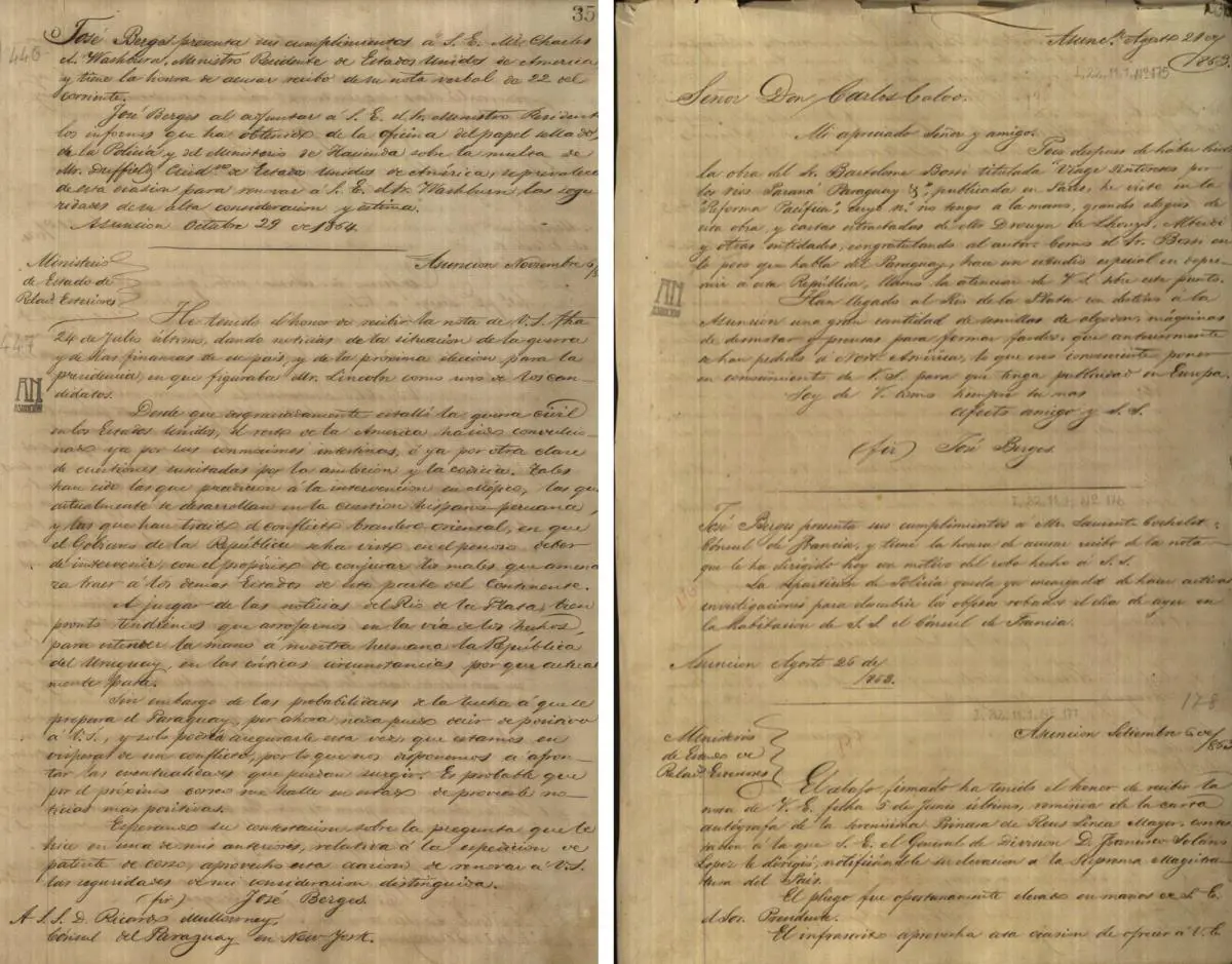 Documentos firmados por Jos� Berges, 1863 y 1864. Colecci�n Rio Branco. Archivo Nacional de Asunci�n, SNC