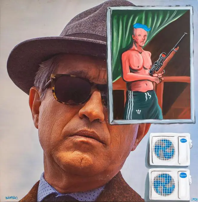 Waldo Longo, emSin t�tulo/em, 2021. Acr�lico sobre carteler�a publicitaria. Cortes�a
