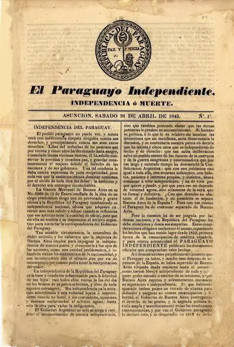 emEl Paraguayo Independiente/em, 26 de abril de 1845. Cortes�a