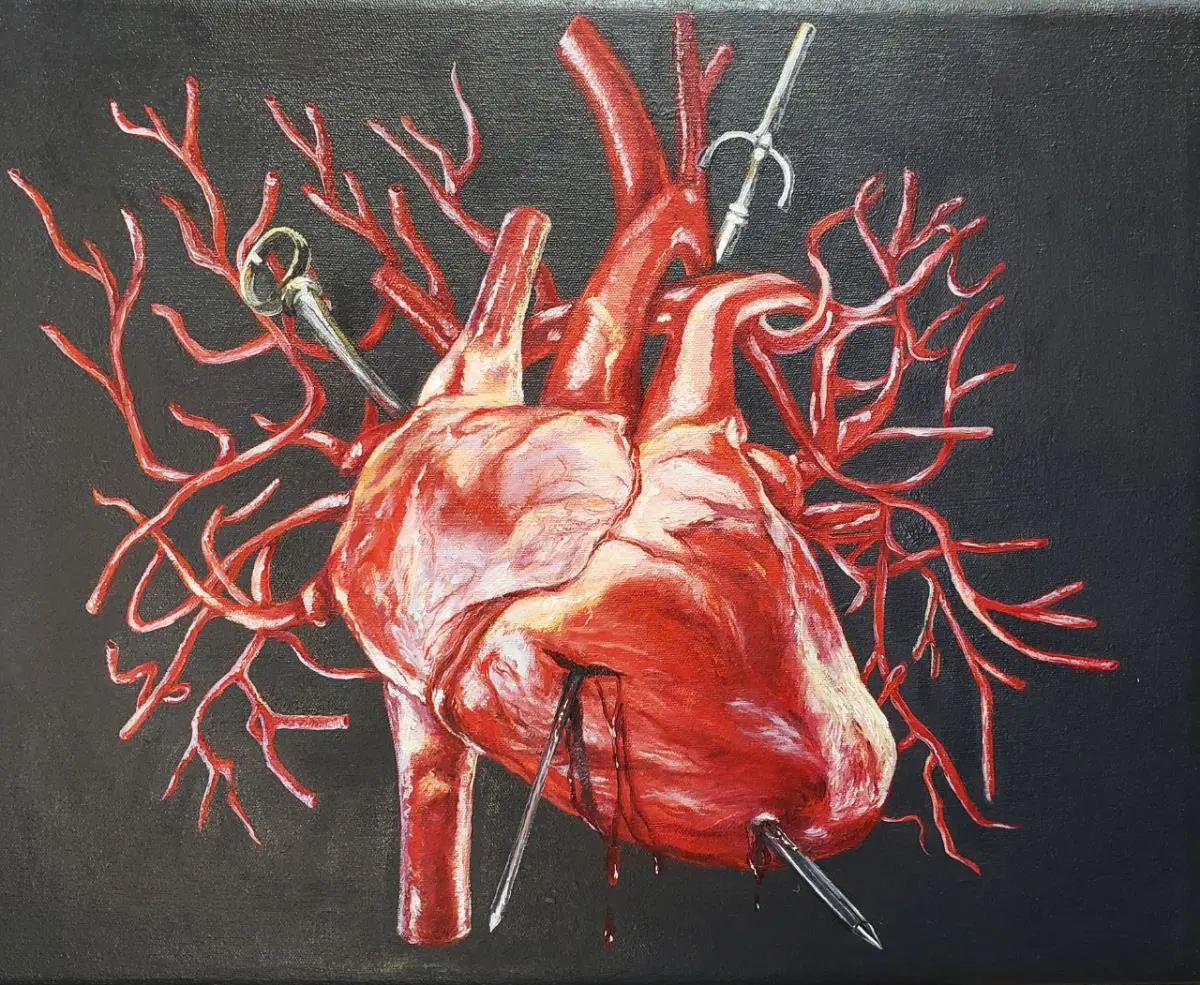 Anna Scavone. emCoraz�n con dagas,�/em2021. �leo sobre lienzo. Cortes�a