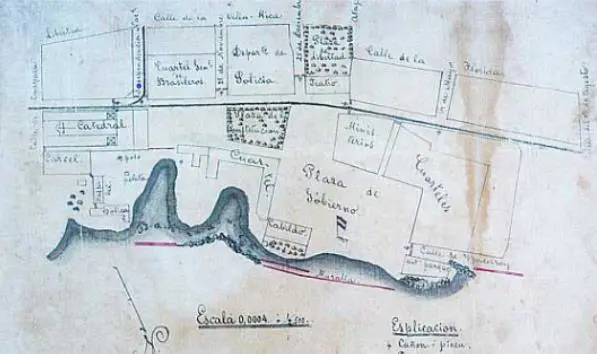 Asunci�n en 1870. Croquis de Robert Chodasiewicz. Fuente: emAsunci�n en planos/em (Dur�n, 2018)
