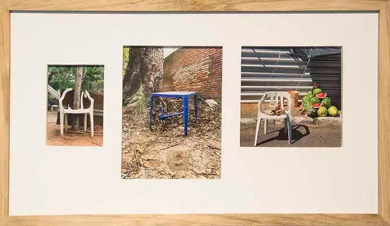 Laura Mandelik, em1 y 3 cita a Kosuth/em, 2020-2021. Tr�ptico. Fotograf�a digital impresa en Canson, 38 x 64 cm. Cortes�a