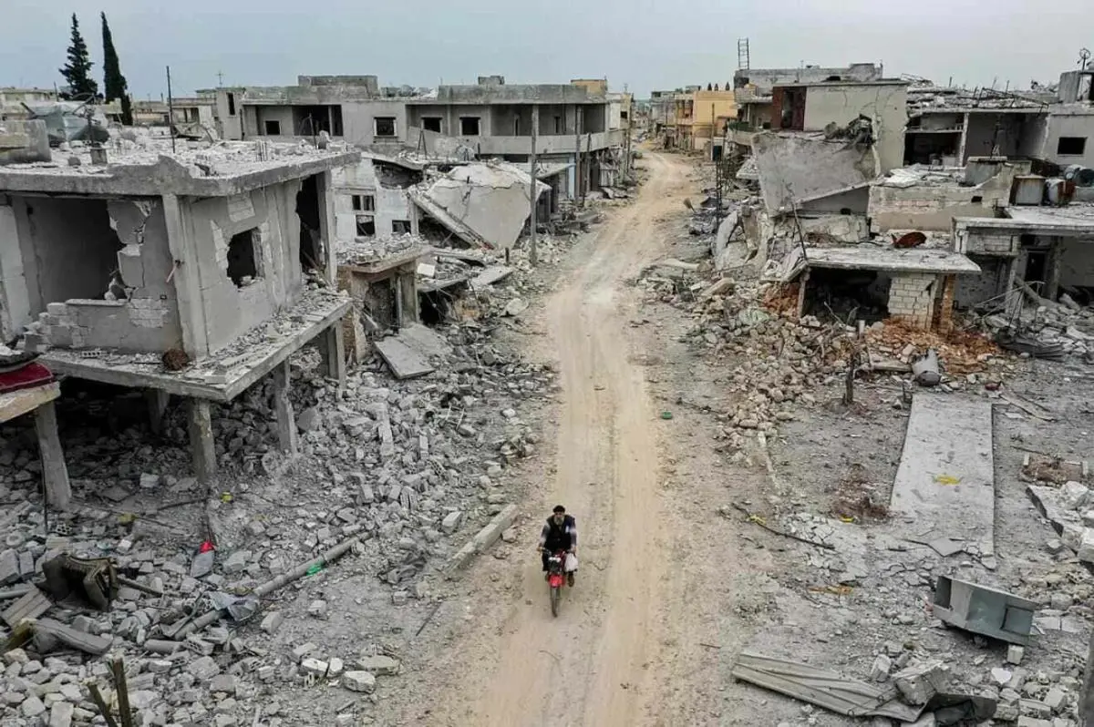 Siria. Vista a�rea de Idlib destruida por bombardeos. Archivo