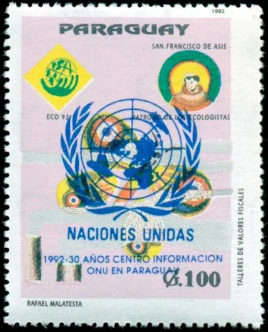 30 a�os del CINU, 1992. emCat�logo de estampillas del Paraguay./em