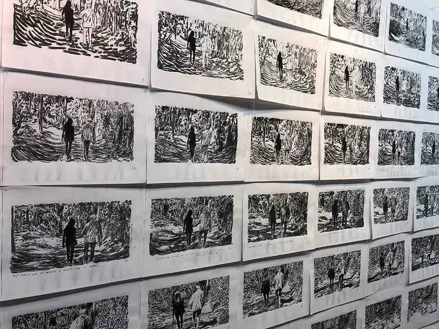 Klaudia Kemper, 2022. emArboleda./em Impresiones sobre papel y pantalla con animaci�n en loop. Cortes�a