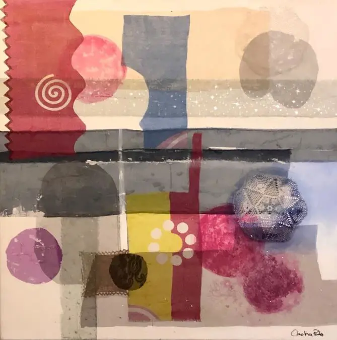 Carolina Pedro.em Entrelazando recuerdos/em. Mixta, collage y acr�lico. Cortes�a