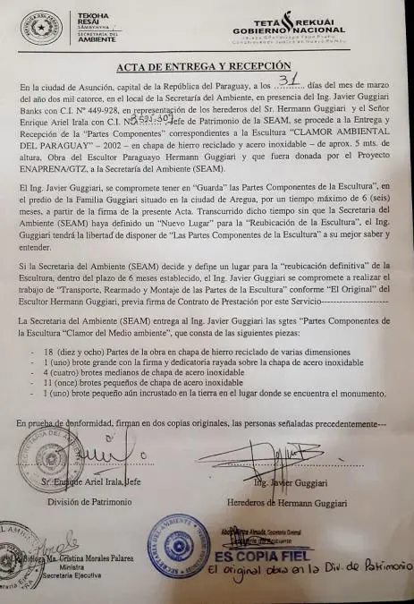 Acta de entrega y recepci�n de las partes de la obra 