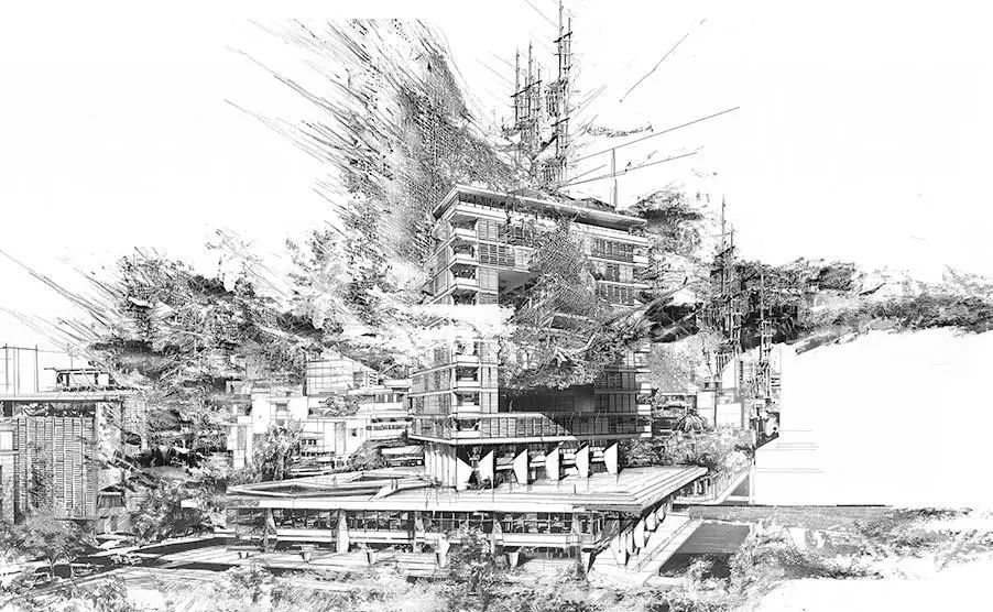Pedro Florent�n Demestri, emEl nodo, /em2021-2022. Dibujo m�s impresi�n digital sobre canvas. Cortes�a