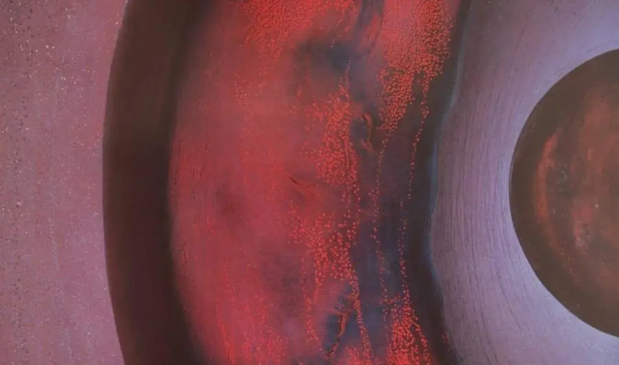 emSaturno, /em1980. Pintura sobre madera, t�cnica mixta, 180 x 240 cm. Cortes�a