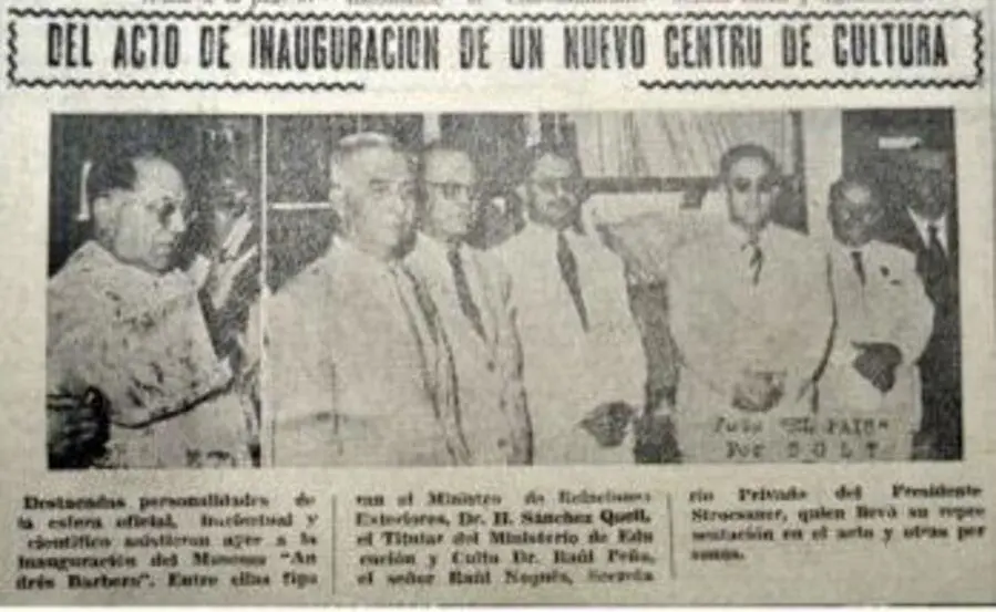 Nota period�stica sobre inauguraci�n del Museo Andr�s Barbero y sede de la Sociedad Cient�fica del Paraguay. [El Pa�s]. Cortes�a