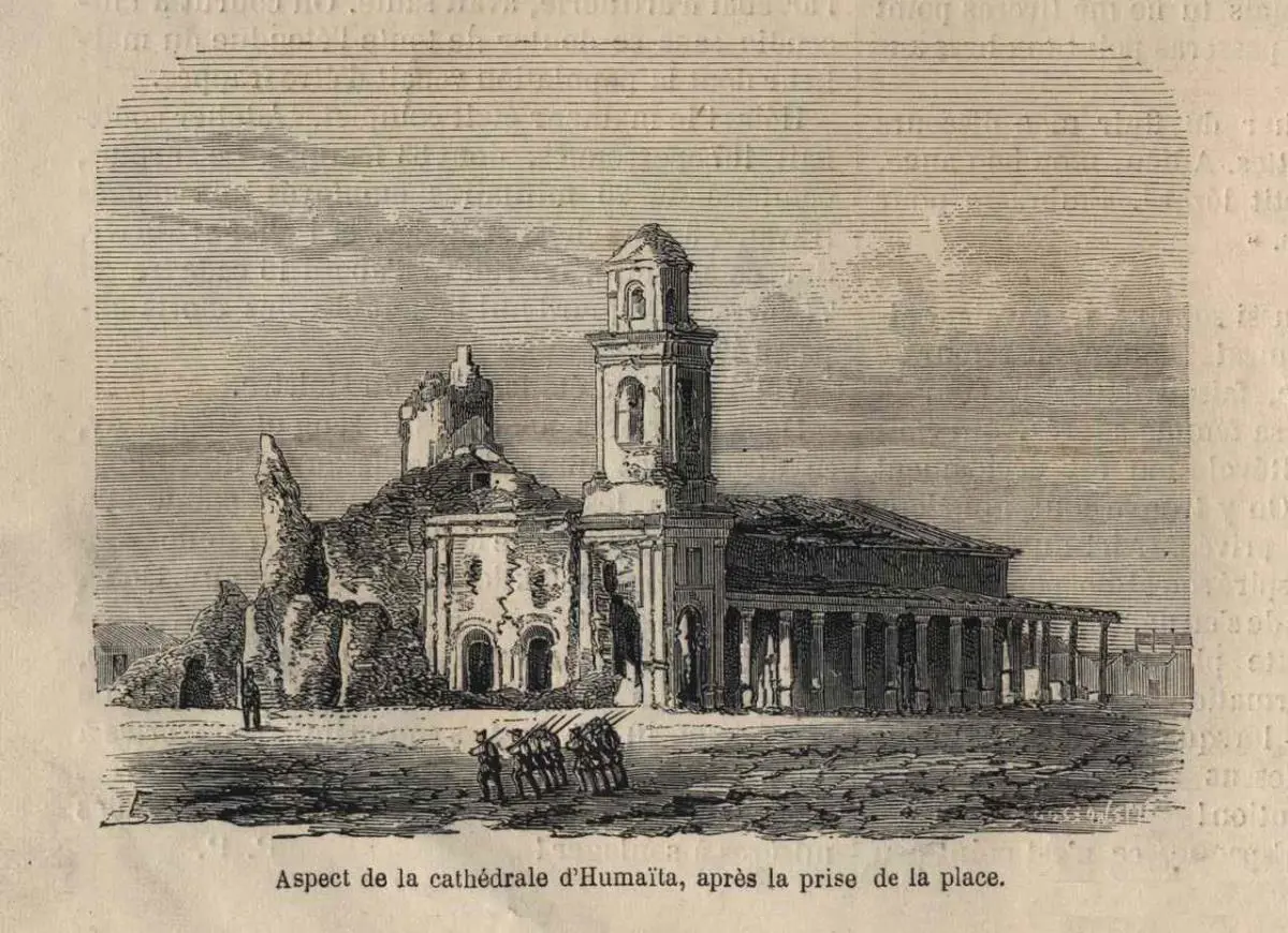 emL'Illustration/em. 26 de septiembre de 1868. &ldquo;Aspecto de la catedral de Humait�, tras la toma del lugar&rdquo;. Acervo Milda Rivarola.