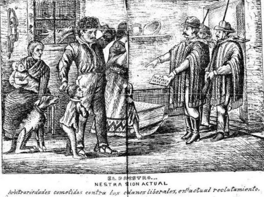 emEl L�tigo Inmortal/em se hac�a eco de las levas y reclutamientos forzosos en tiempos de guerras civiles. Edici�n del 1� de setiembre de 1889. Cortes�a Claudio Fuentes Armadans.