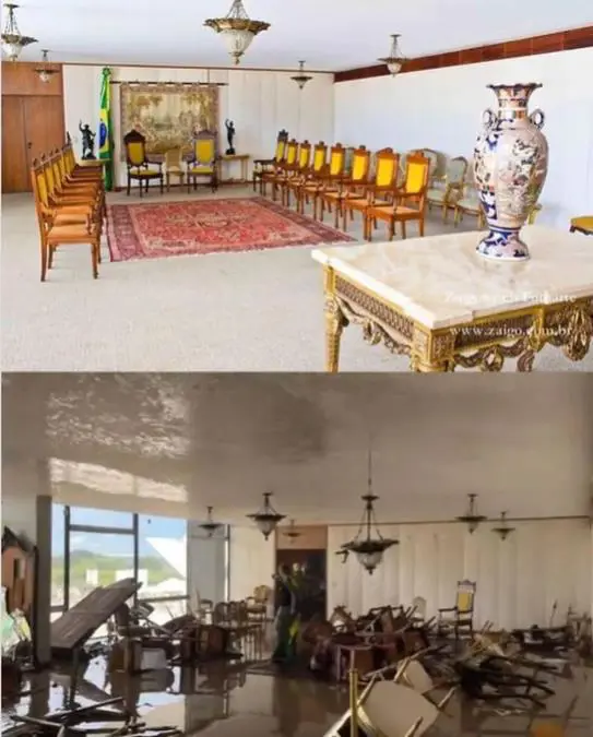 El Salón Noble, antes y después del paso de los bolsonaristas. Cortesía
