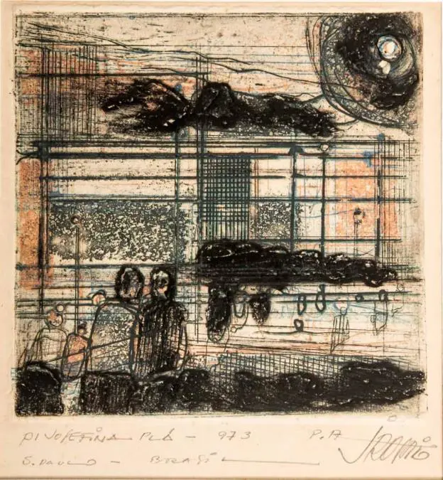 Jo�o Rossi, ST, 1973. Poligrabado, firmado y dedicado a Josefina Pl�. Colecci�n Museo Juli�n de la Herrer�a. Cortes�a