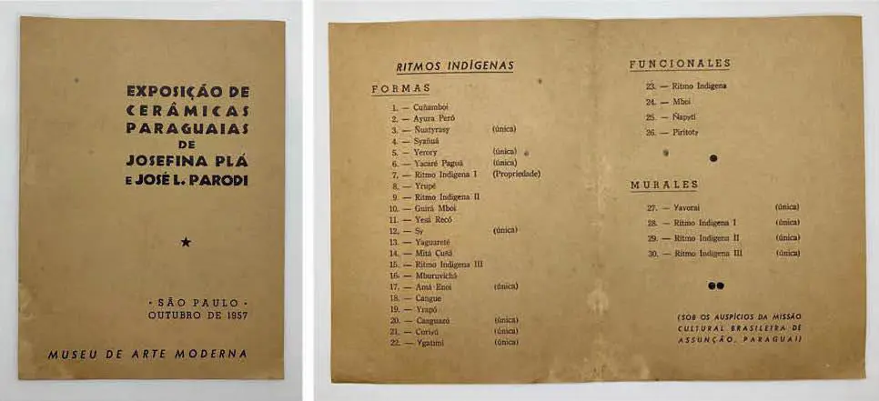 Cat�logo de la exposici�n de Josefina Pl�-Jos� Laterza Parodi, S�o Paulo, 1957. Fondos documentales de la colecci�n Museo Juli�n de la Herrer�a � Mar�a Blanco Conde