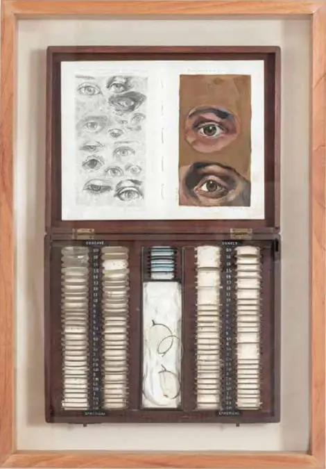 Osvaldo Salerno, emEl voyeurista,/em 2019. Papel, acri?lico, yeso, vidrio, metal, madera. Cortes�a