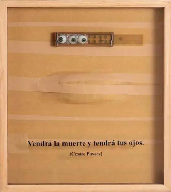 Osvaldo Salerno, emSin t�tulo/em, 2019. Madera, tejido autoadhesivo, vidrio, metal. Cortes�a
