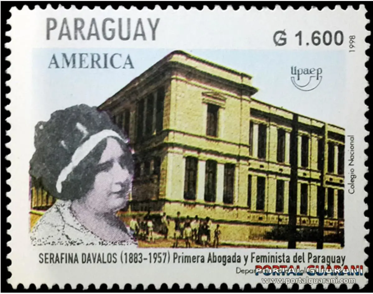 Sello postal de la serie &ldquo;Mujeres destacadas del Paraguay&rdquo; (1988) en homenaje a Serafina D�valos. Cortes�a