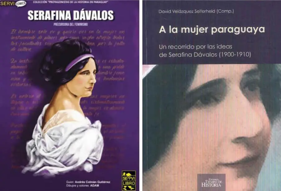 Publicaciones sobre la figura de Serafina D�valos, una de Andr�s Colm�n Guti�rrez (izq.) y otra de David Vel�zquez Seiferheld (der.). Cortes�a
