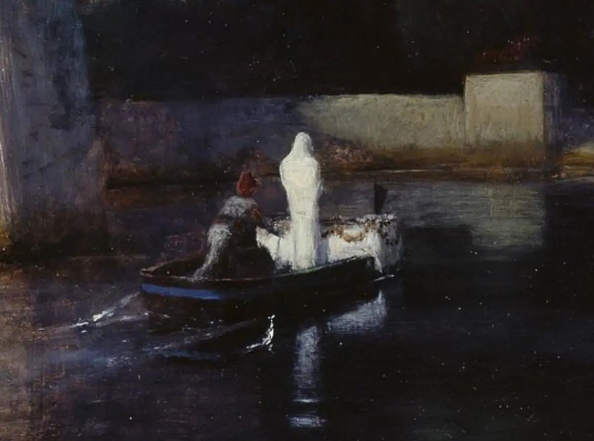 Arnold B�cklin, emLa isla de los muertos/em, tercera versi�n, 1883 (detalle). Cortes�a