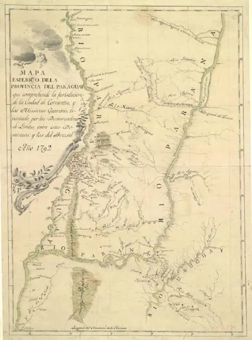 Mapa esf�rico de la Provincia del Paraguay 1792. F�lix de Azara
