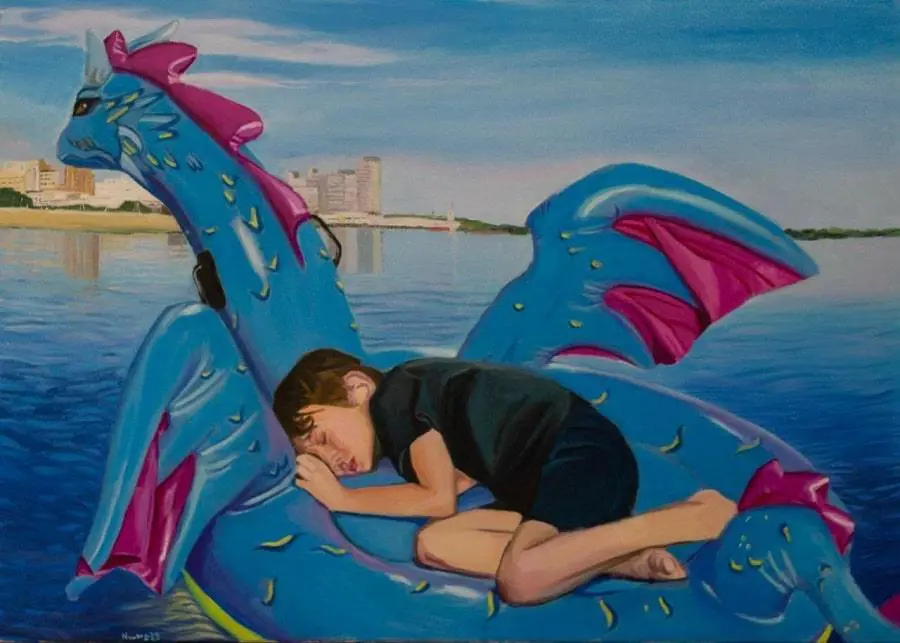 Silvana Nuovo, emDragón/em, 2023 (detalle). Óleo sobre lienzo, 120 x 100 cm. Cortesía