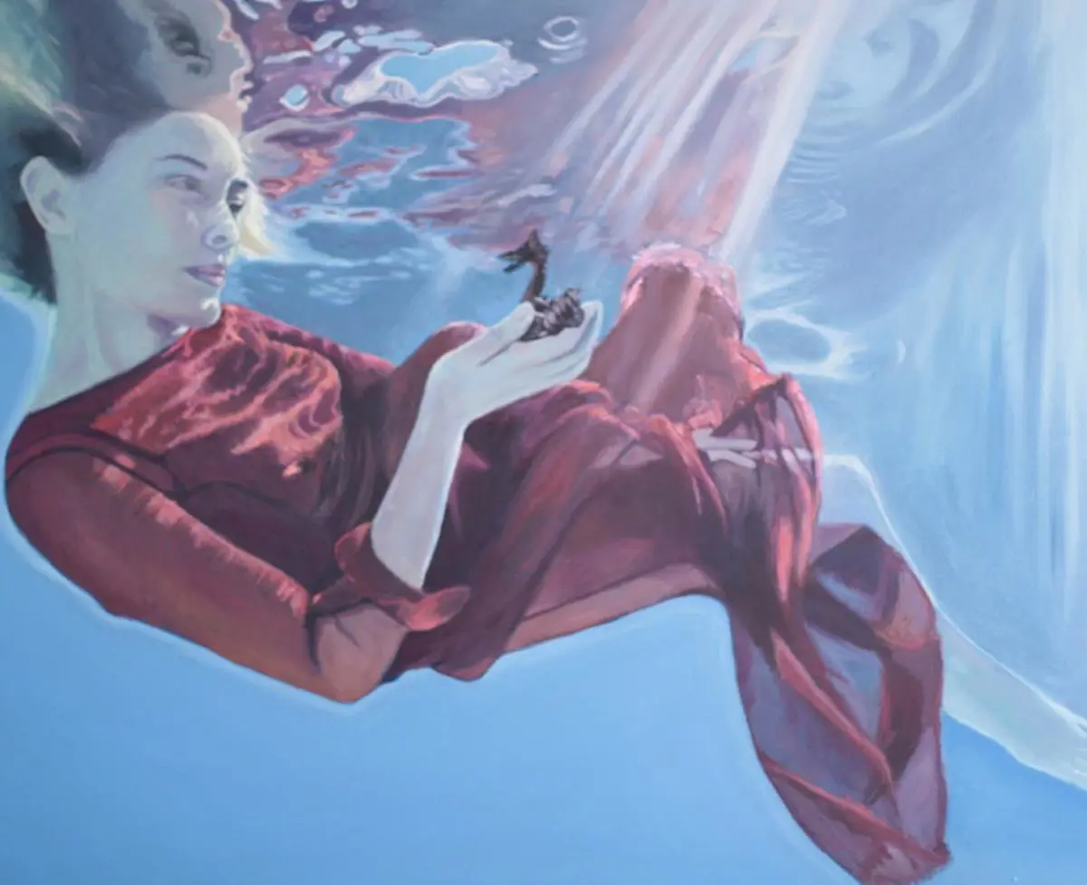 Silvana Nuovo, emBajo agua/em, 2017. Óleo sobre lienzo, 100 x 100 cm. Cortesía