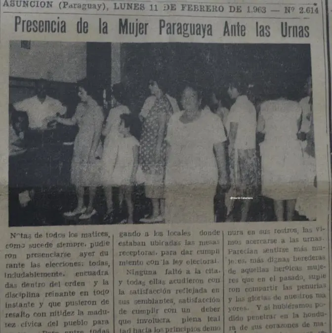 Las mujeres votaron por primera vez en una elecci�n presidencial, febrero de 1963. emPatria,/em Hemeroteca Biblioteca Nacional. Cortes�a