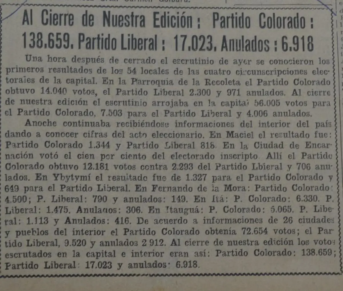 Resultados de las elecciones de febrero de 1963. emPatria/em. Hemeroteca Biblioteca Nacional. Cortes�a