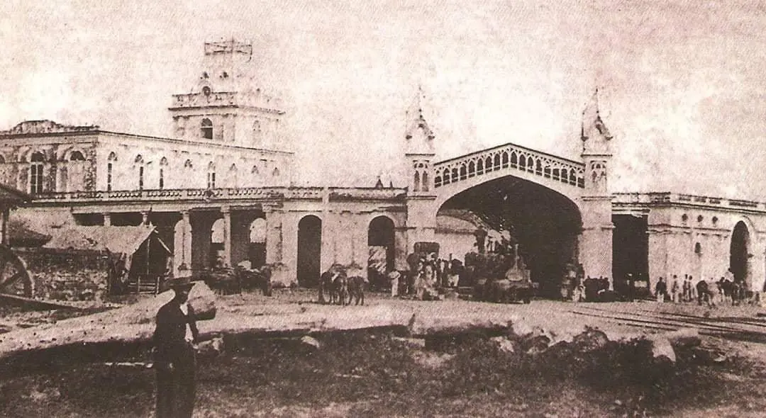 Asunci�n ocupada. Estaci�n Central del Ferrocarril, ca. 1869. Dominio p�blico