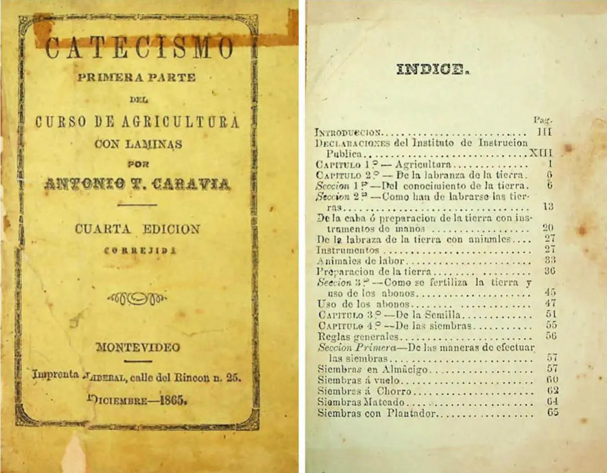 Portada e índice de emCatecismo de Agricultura, /emcuarta edición, 1965. Biblioteca Nacional de Uruguay