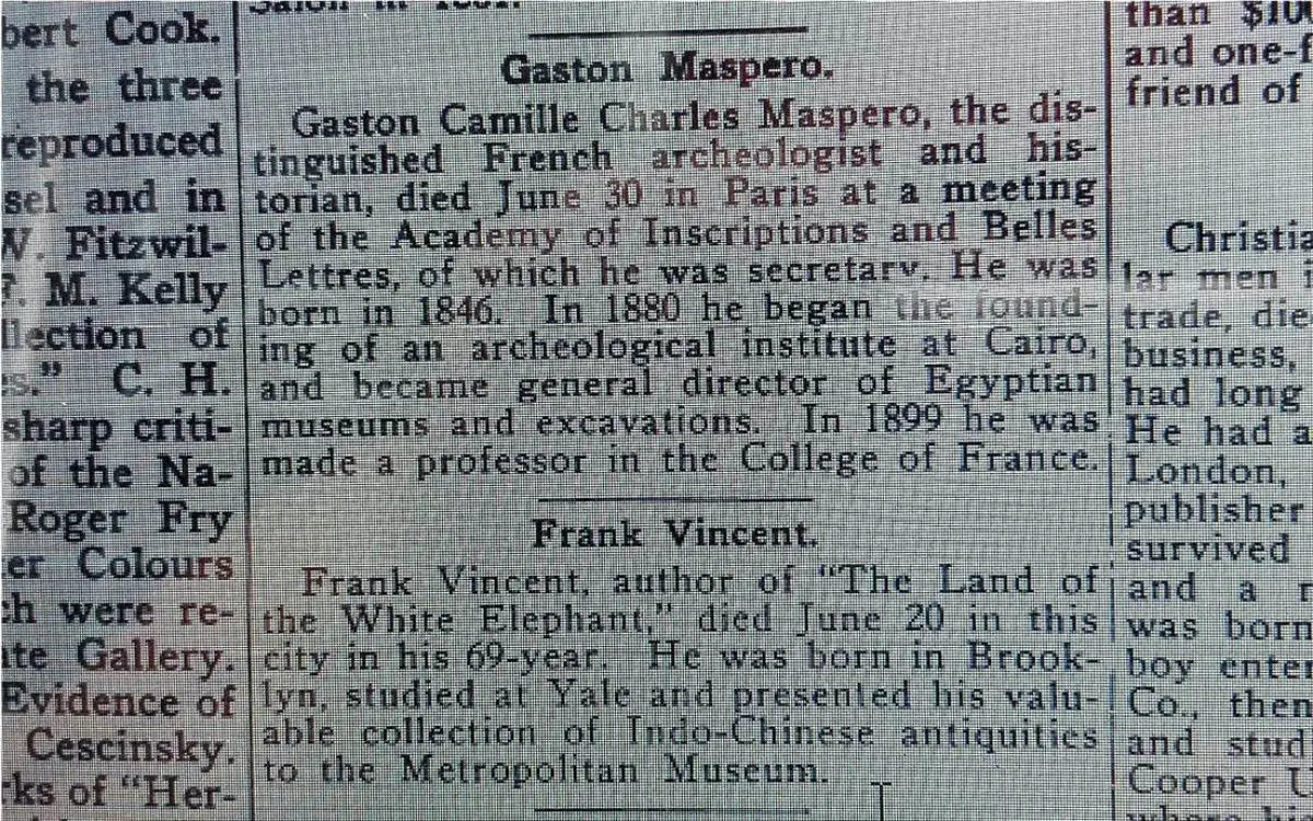 Obituario de Frank Vincent en emThe New York Times/em, que se�ala que don� su colecci�n de antig�edades de Indochina al Metropolitan Museum.