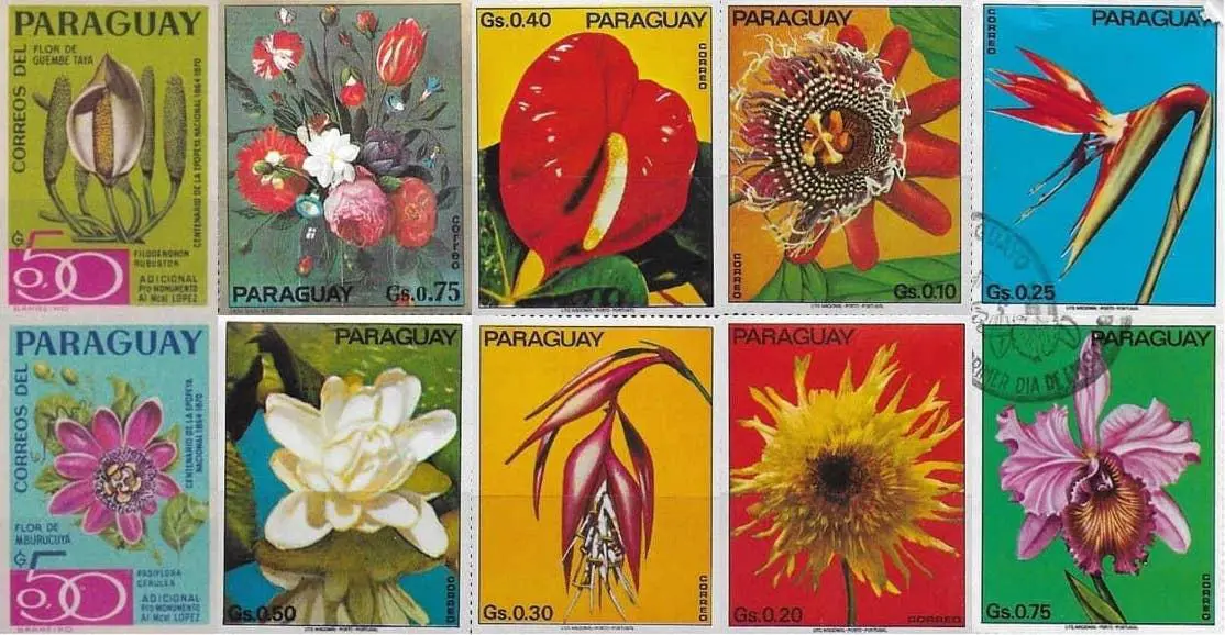 Estampillas alusivas a especies nativas del Paraguay, 1970 y 1973. Cortes�a