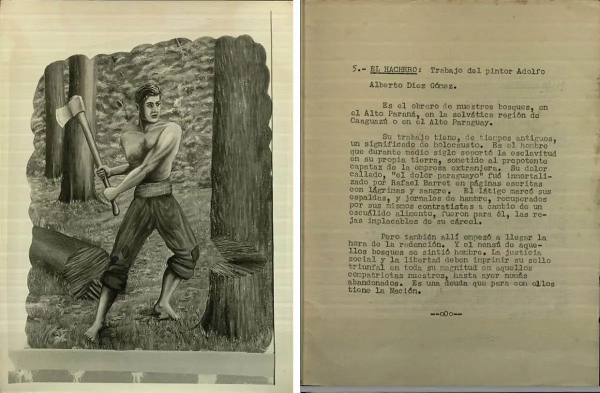 Fotograf�a de emEl hachero/em, de Alberto Diez G�mez, y texto explicativo. Archivo Rol�n-Dom�nguez. Cortes�a