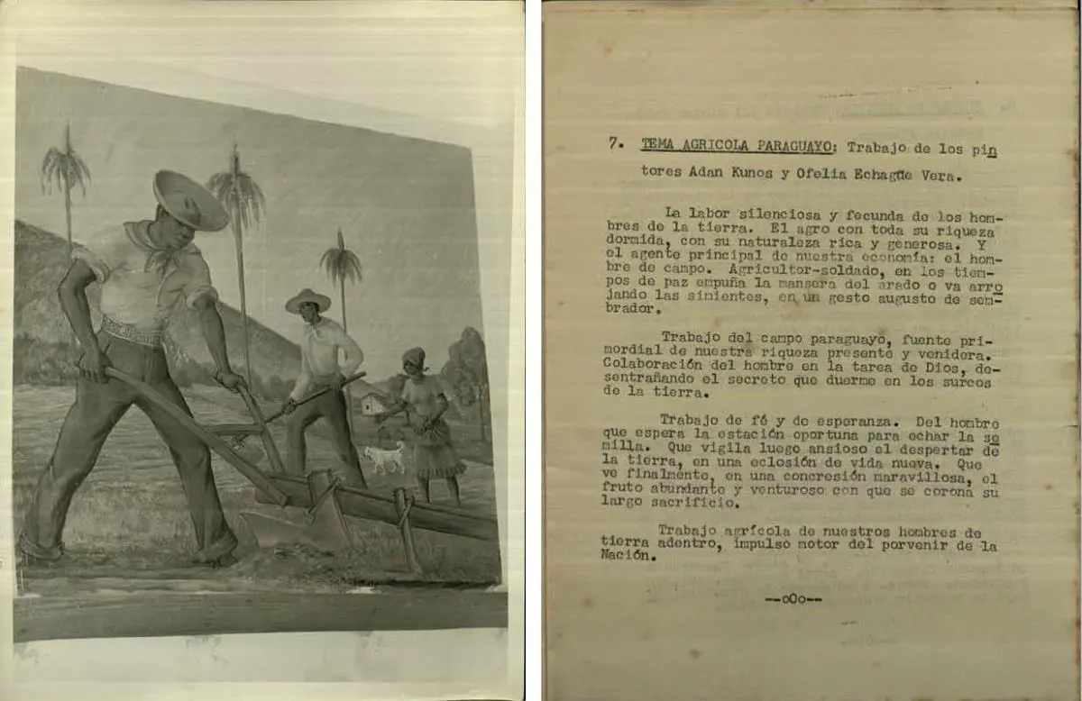 Documentaci�n del mural emTema agr�cola paraguayo/em, de Adan Kunos y Ofelia Echag�e Vera. Archivo Rol�n-Dom�nguez. Cortes�a