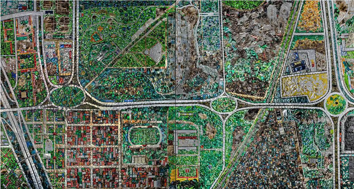 Horacio S�nchez Fantino, emMapa de latas. APRA/em, 2017, ensamblaje de latas sobre madera, 170 x 340 cm. Cortes�a