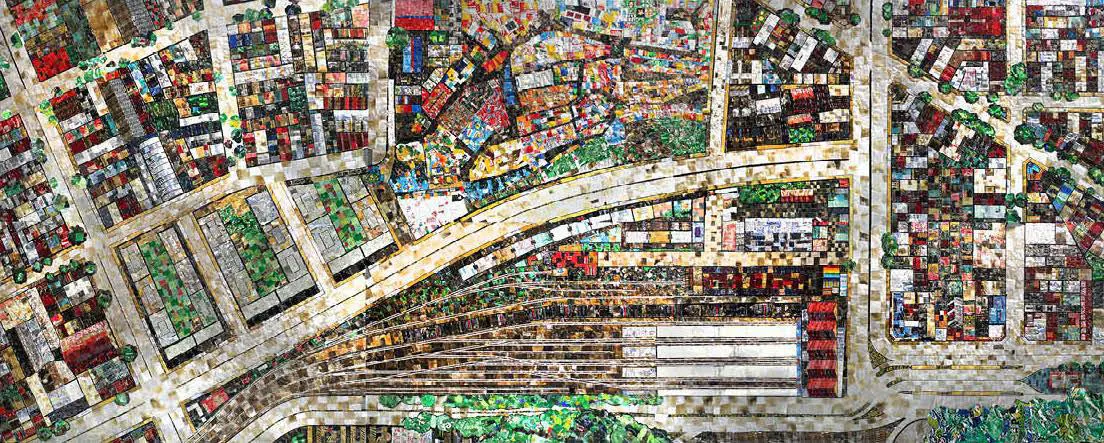 Horacio S�nchez Fantino, emMapa de latas. Villa Fraga/em, 2020, ensamblaje de latas sobre madera, 240 x 600 cm. Cortes�a