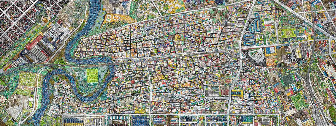 Horacio S�nchez Fantino, emMapa de latas. Villa 21/em, 2013, ensamblaje de latas sobre madera, 340 x 900 cm. Cortes�a